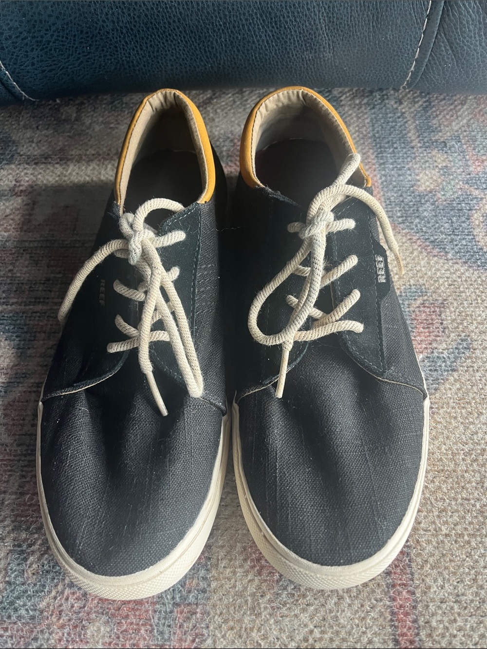 Reef Men's Black Canvas Sneakers with Tan Accent. Excellent condition.
